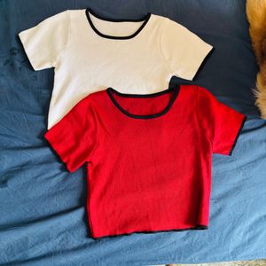 White And Red Crop Top Combo