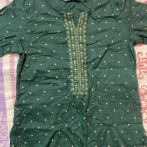 Avaasa Golden Flower Dark Green Kurti