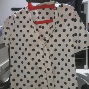 New Polka Dot White Top With Tie