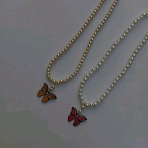 Butterfly necklace pink & yellow chimes..⊰⁠⊹ฺ