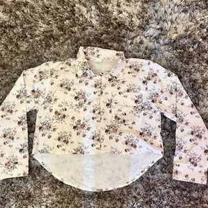 White Collared Crop Shirt With Floral Print