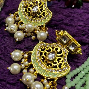 Enduring Charm: Long Pearl Necklace & Earrings Set