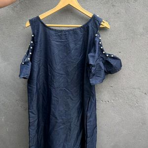 Denim Dress With Pearl Work