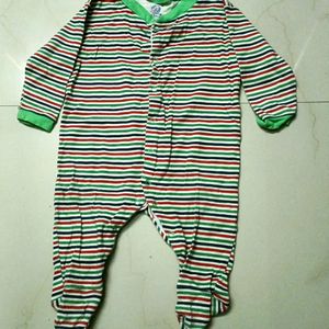 Magic Town Footed Green Striped Romper