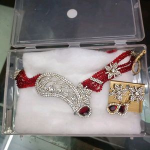 White Stone And Red Crystal  Set