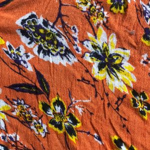 Orange Colour Top With Yellow And White Flowers.