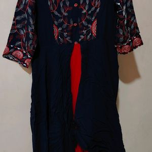 Embroidered Navy Blue Kurta