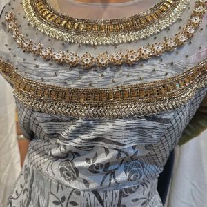 Beautiful Grey Embroidered Printed Gown