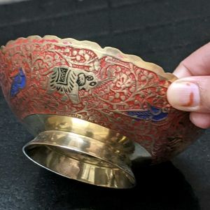 Gold Plated Peacock Embossed Pure Brass Fruit Bowl