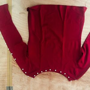 Maroon Top With Pearl Detailing