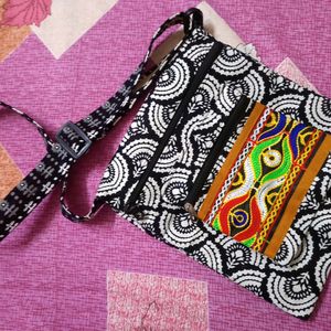 Black and White Cotton Sling Bag