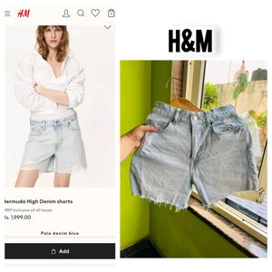 H&M light blue washed ripped shorts