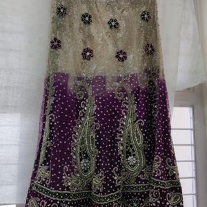 Purple And Offwhite Stitched Lehenga Choli Set