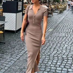 Solid Slit Ribbed Dress