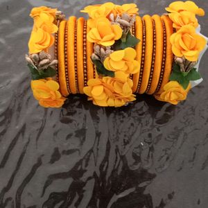 Haldi Bangles And Earrings