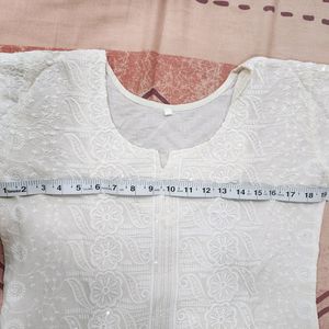 White Chickenkari Kurti