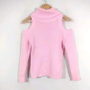 Koovs Pink Knitted Polo Neck Western Top (Women)