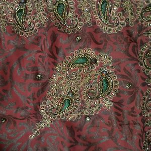 Maroon Heavy Stone Work Saree