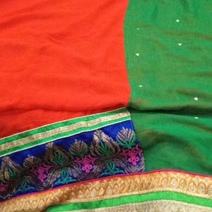 Multicolour Georgett saree With Blouse