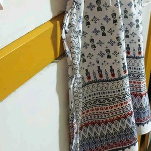 White Printed Kurti Top With Ties