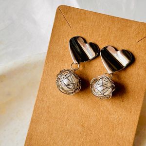 Silver Heart Pearl AD earrings