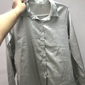 SILVER Button-down Satin Shirt