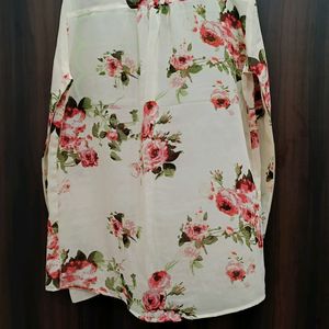 Light Beige Colour Floral Print Shirt For Girls