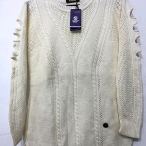 Off White Sweater With Cut Out Sleeves