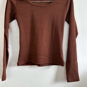 Casual Long Sleeves Brown Top