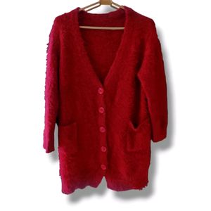 Vintage Red Open-Front Cardigan Sweater (Women)