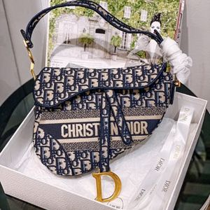 CHRISTIAN DIOR BLUE OBLIQUE EMBROIDERY SADDLE BAG