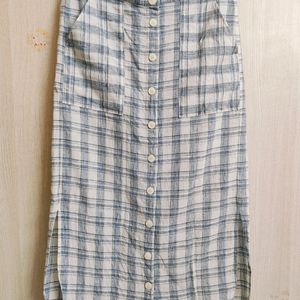 Off White Checkered Solit Long Skirt