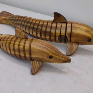 Antique Wooden Fish 1 Pair Showpiece