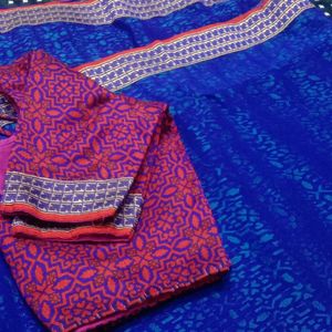 Blue Saree With Stitches Blouse 💙