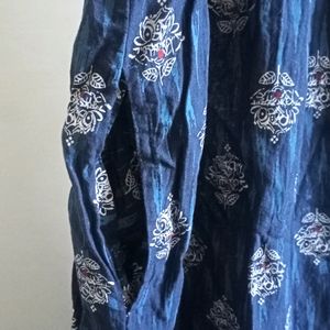 Anouk Navy Blue Printed Cotton Dress