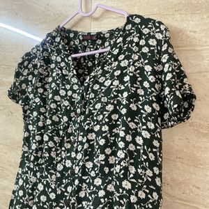 Green With White Flowers Pattern Dress