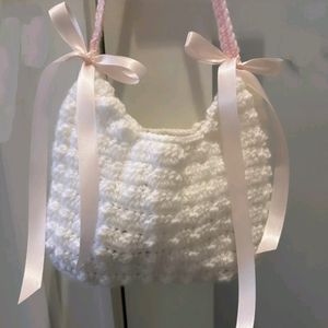 Crochet Popcorn With Ribbon Handbag