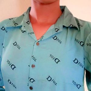 Sea Green Shirt Pattern Crop Top