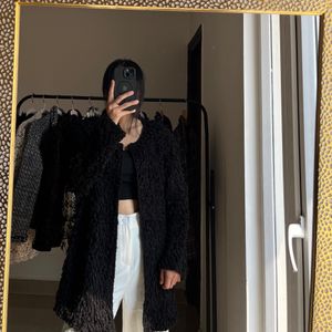 Faux Fur Teddy Black Long Cardigan