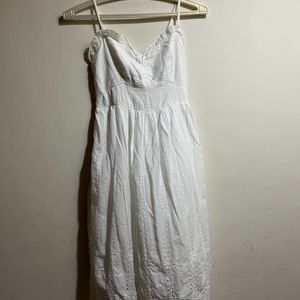 Cottagecore Midi Embroidered White Dress