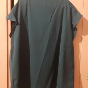 Teal Blue V-Neck Top With Flutter Sleeves