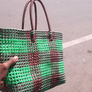 Hand Made Green With Brown Wit Bag