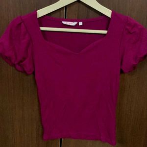 Purple Puffed Sleeves Fitted Top