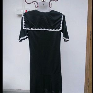 Black Korean Dress With White Embroidery Work At