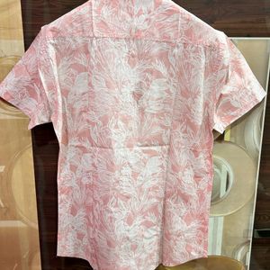 Mens Pink And White Half Sleeves Shirt