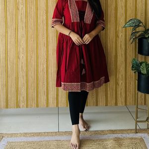 Gamthi Cotton With Ajrak Panel Border Top