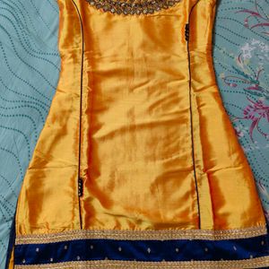 Yellow And Navy Blue Kurti Set