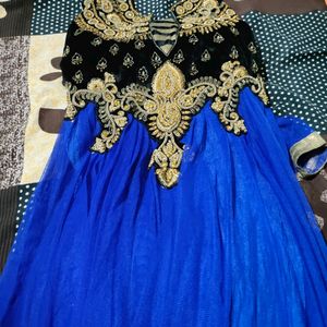 Navy Blue Long Gown With Dupatta