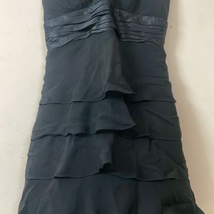 Black Frilled V Neck Dress