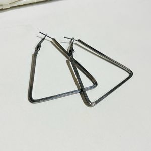 Silver Oxidised Triangular Earrings